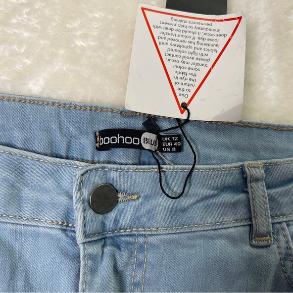 BooHoo Blue High Waist Back Rip Light Blue Jeans Size 8 - Picture 5 of 13